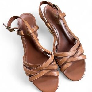 Lauren Ralph Lauren Brown Leather Sandals with Woven Straps